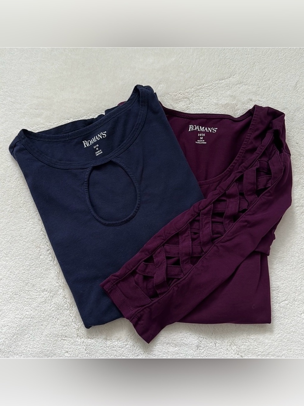 Roaman’s Bundle Of Two Cut-Out 3/4 Sleeve Tops Navy & Purple Size XL